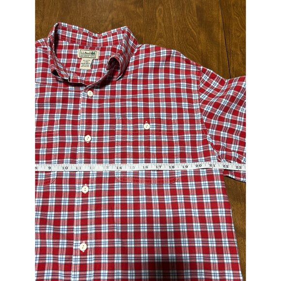L.L.Bean Plaid Long Sleeve Button Down Shirt Red Blue Pockets Mens Large - Picture 5 of 7